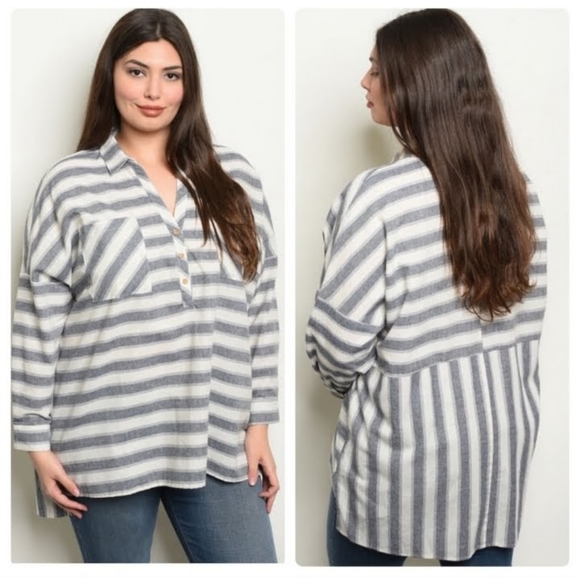 A Girl Thing Tops - Cute Plus Size Navy and White Striped Top